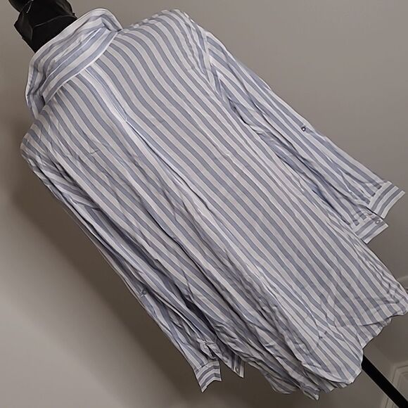 Grand and greene sz L blue striped button front shirt - Picture 3 of 7